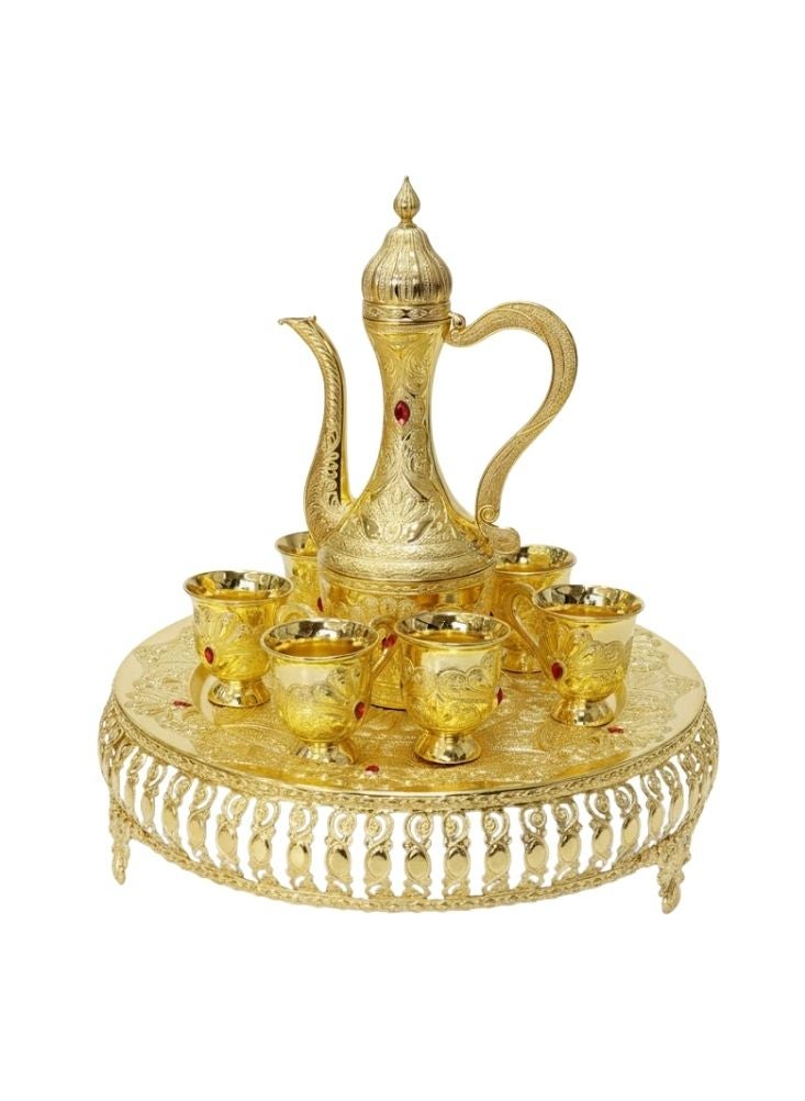 Premium Gold Arabic Dallah Coffee Set with Ornate Tray and Cups - Image 1